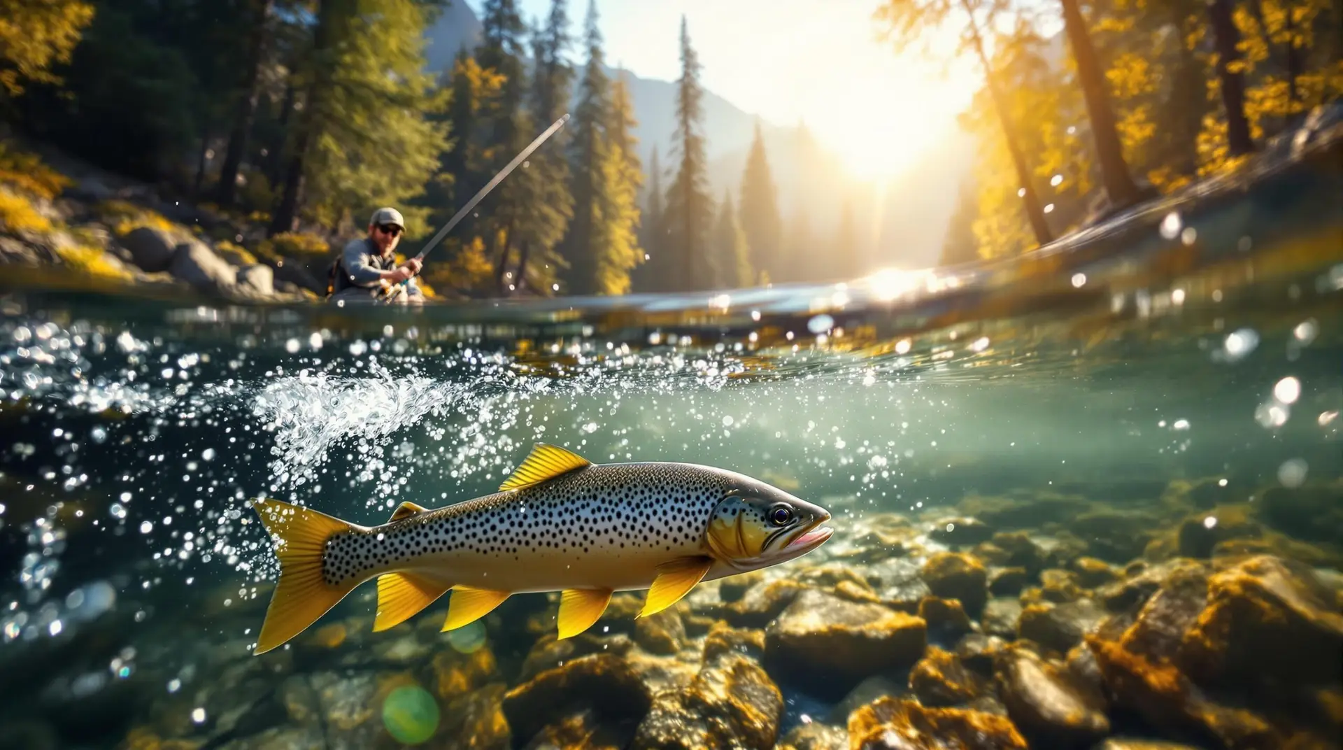 An angler performs a precise Euro nymphing technique in a clear mountain stream, demonstrating the tight line connection between rod tip and submerged
