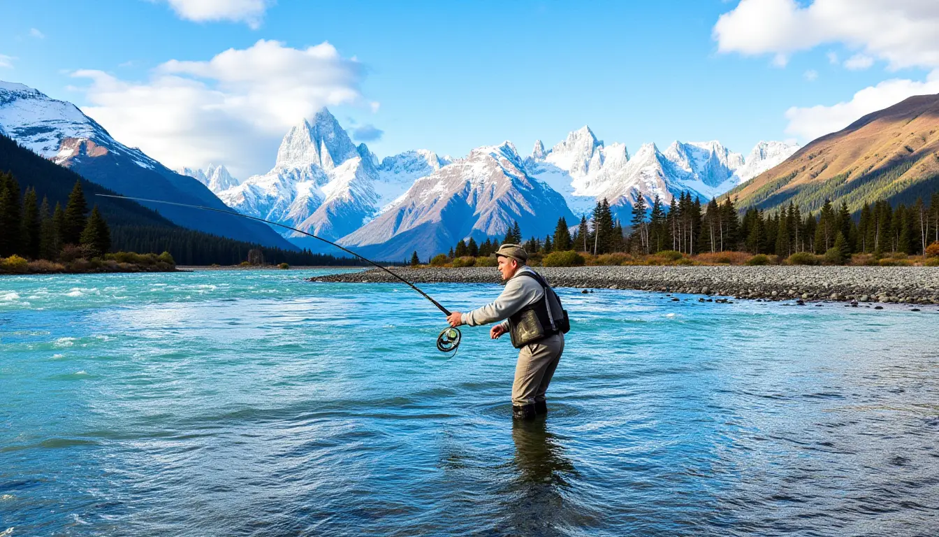 A Seasoned Fly Fisherman Casting A Line In a Patagonian River