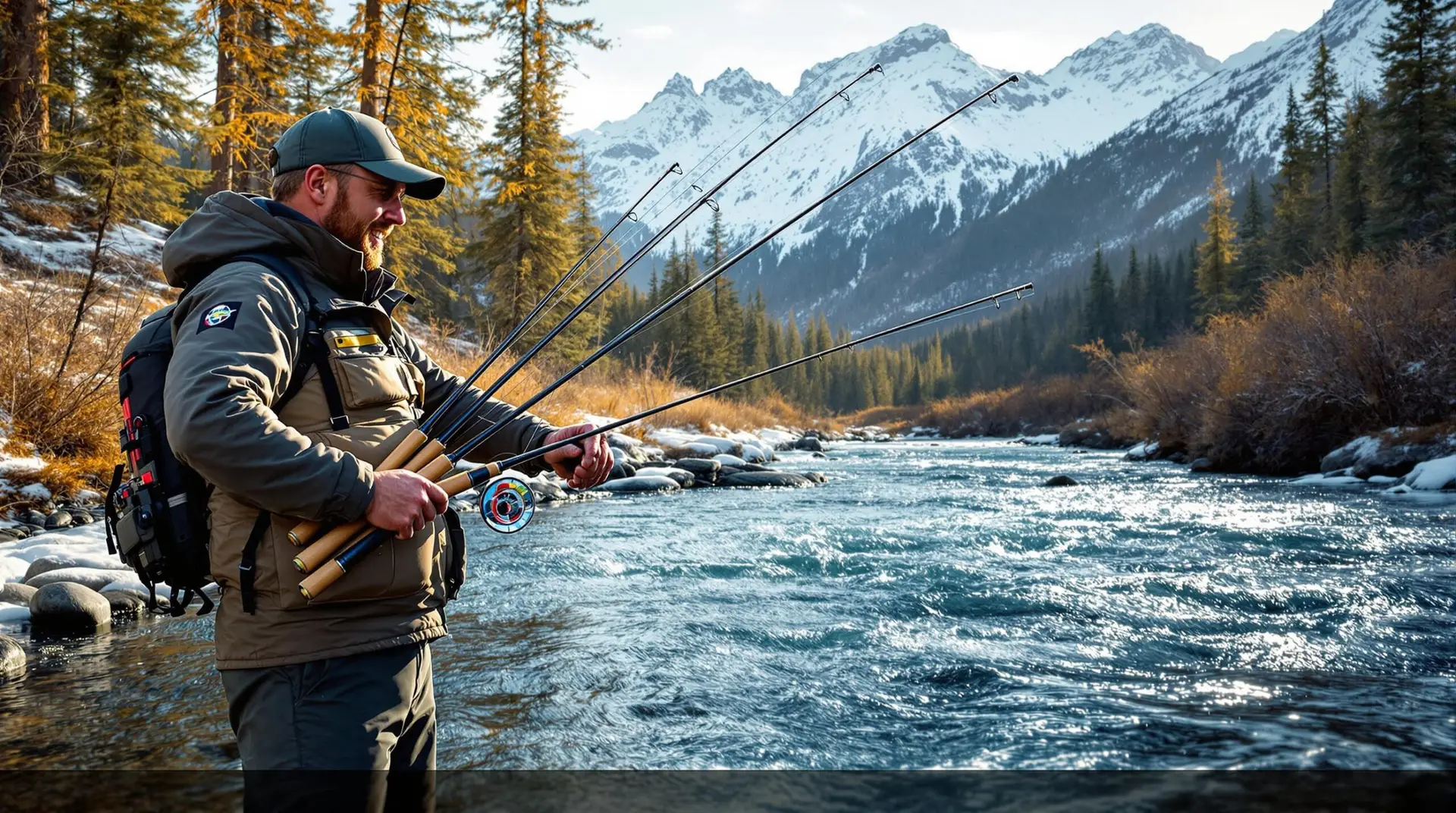 Professional angler comparing different fly rod weights while fly fishing in a mountain stream