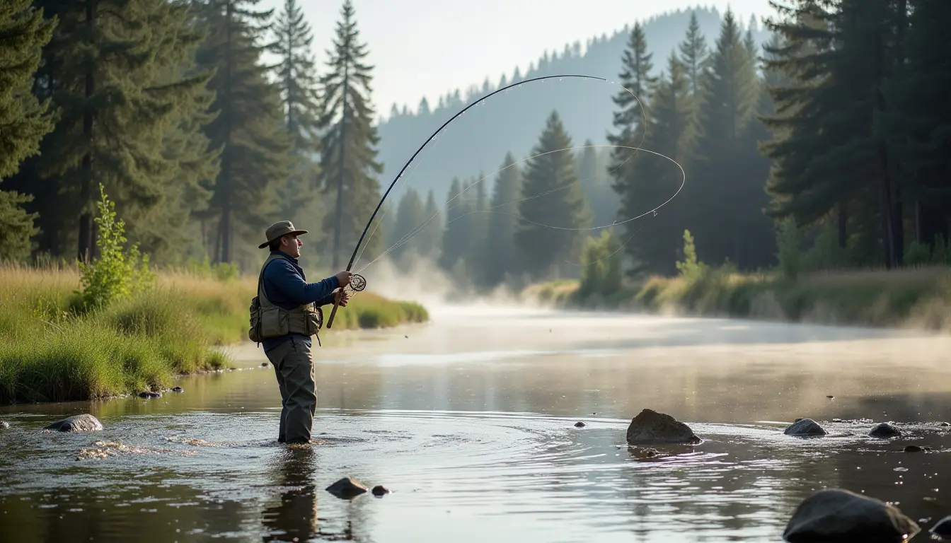 A Skilled Fly Fisherman Executing An Advanced Cast