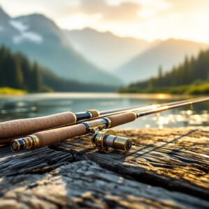 Fly Rod Weight Selection Guide | Hooked on Fly Fishing Multiple fly rods of different weights arranged on wooden dock by mountain river fly rod weights chart guide